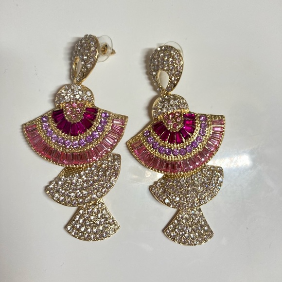 🌟 Vintage Baroque Style Geometric Drop Earrings Women Pink Zircon Crystal - Picture 5 of 5